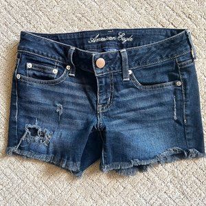American Eagle Distressed Stretch Shorts, Dark wash, Size 4